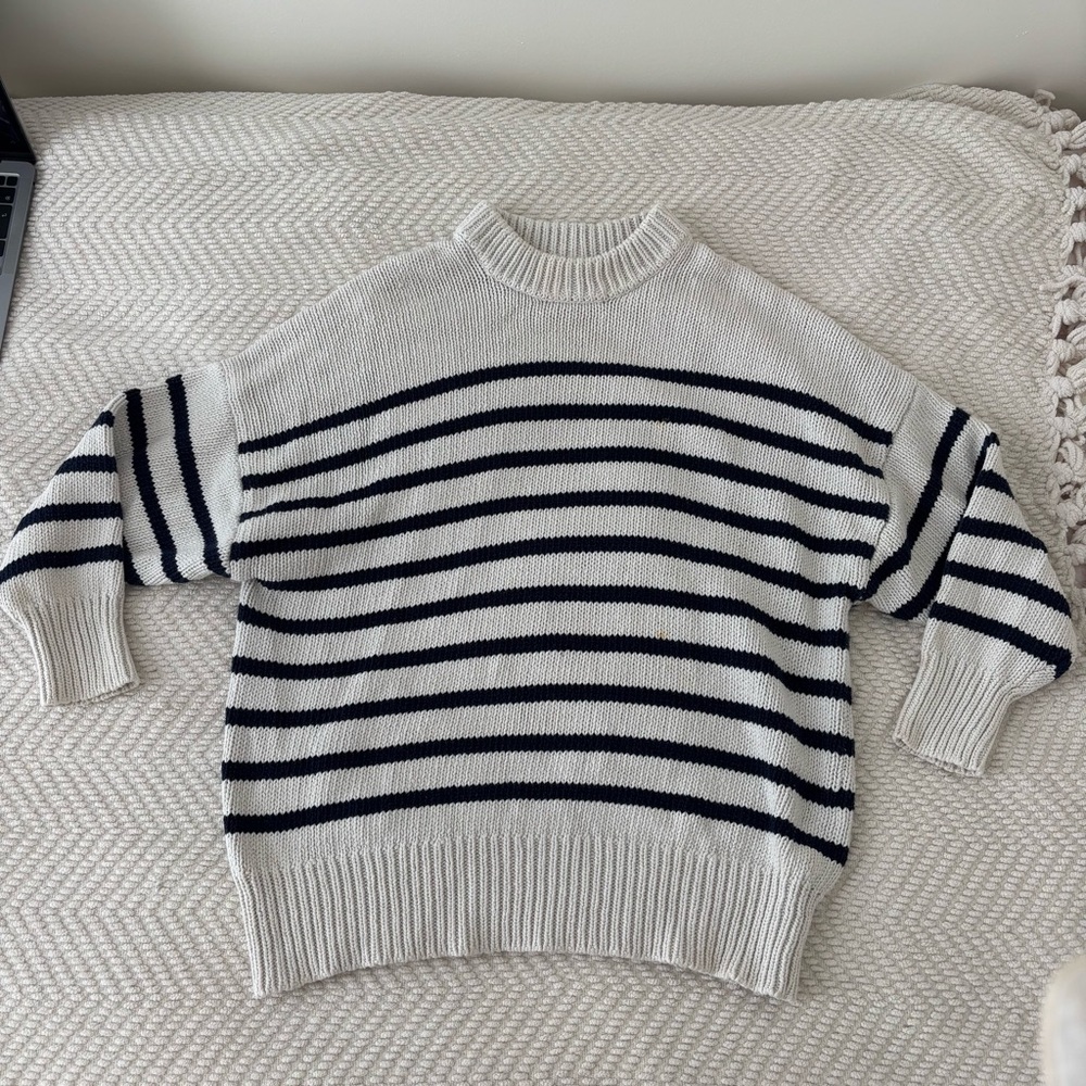 Oysho Striped Navy and White Women's Sweater